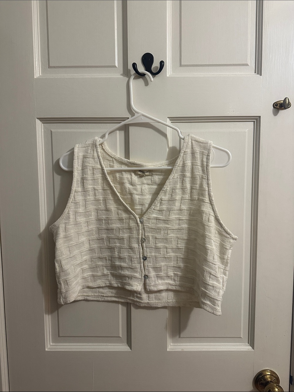 Madewell Cream Textured Button-Front Knit Tank